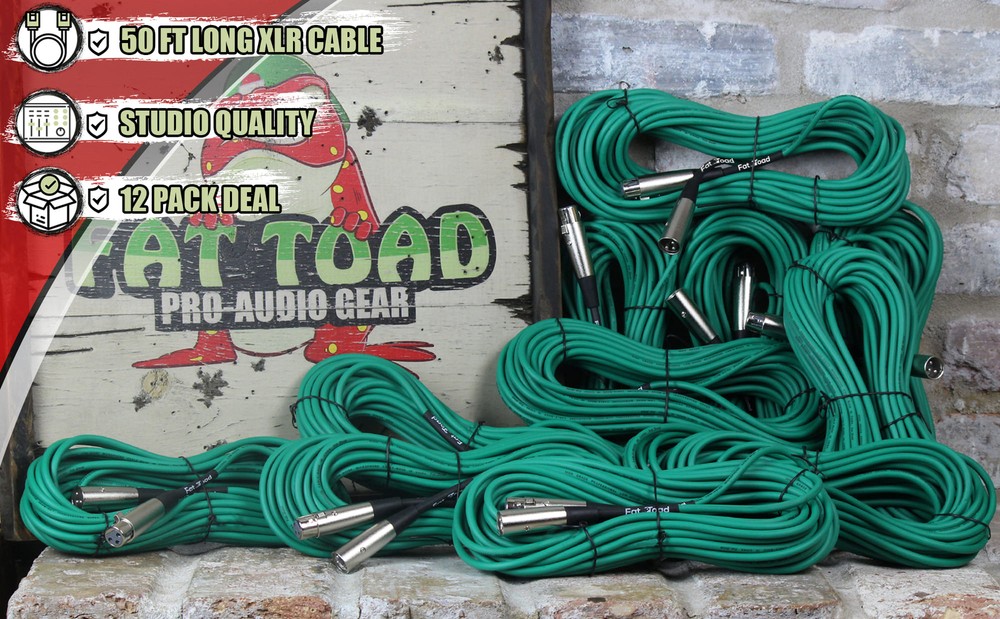 (12 PACK) 50FT XLR Microphone Cables | FAT TOAD Extension Studio Music Recording