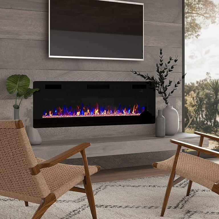 72 inch Electric Fireplace Recessed & Wall-Mounted Heater Timer Adjustable Flame