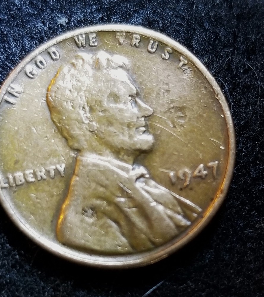 1947 P Lincoln Wheat Cent Strike Through Grease on Obverse Error Reverse Error
