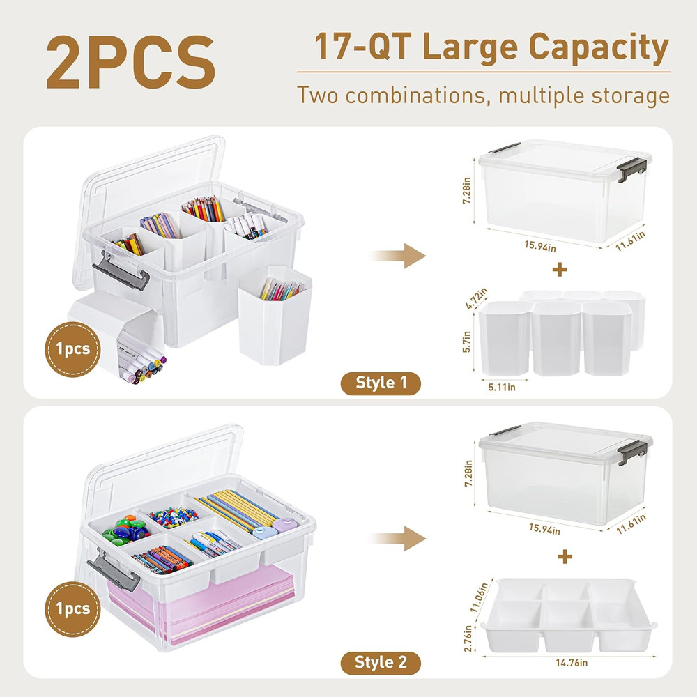 Craft Organizers, 2 Pack-17 QT, Clear White
