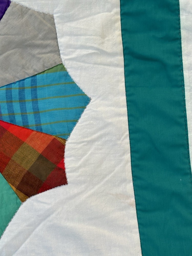 Vintage Handmade Quilt 80x88 Teal Blue Patchwork