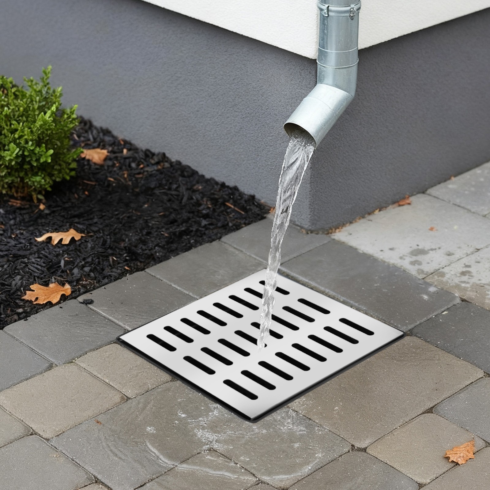 16 in. Square Catch Basin Kit with Silver Grate French Drain Basin for Drainage