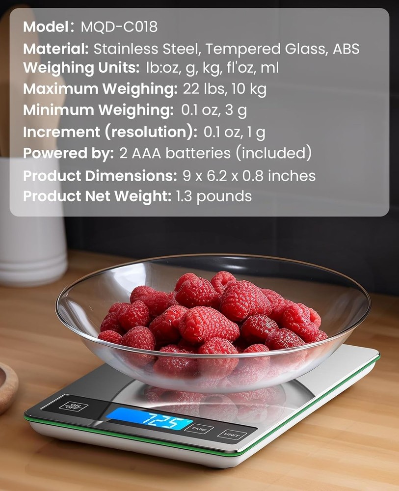 Food Scale Digital Kitchen Scale 22lb Precise Grams Oz Tare Function