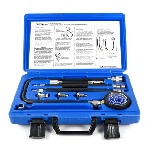Engine Compression Tester Kit 0-300 PSI | Cylinder Gauge & Spark Plug Adapters
