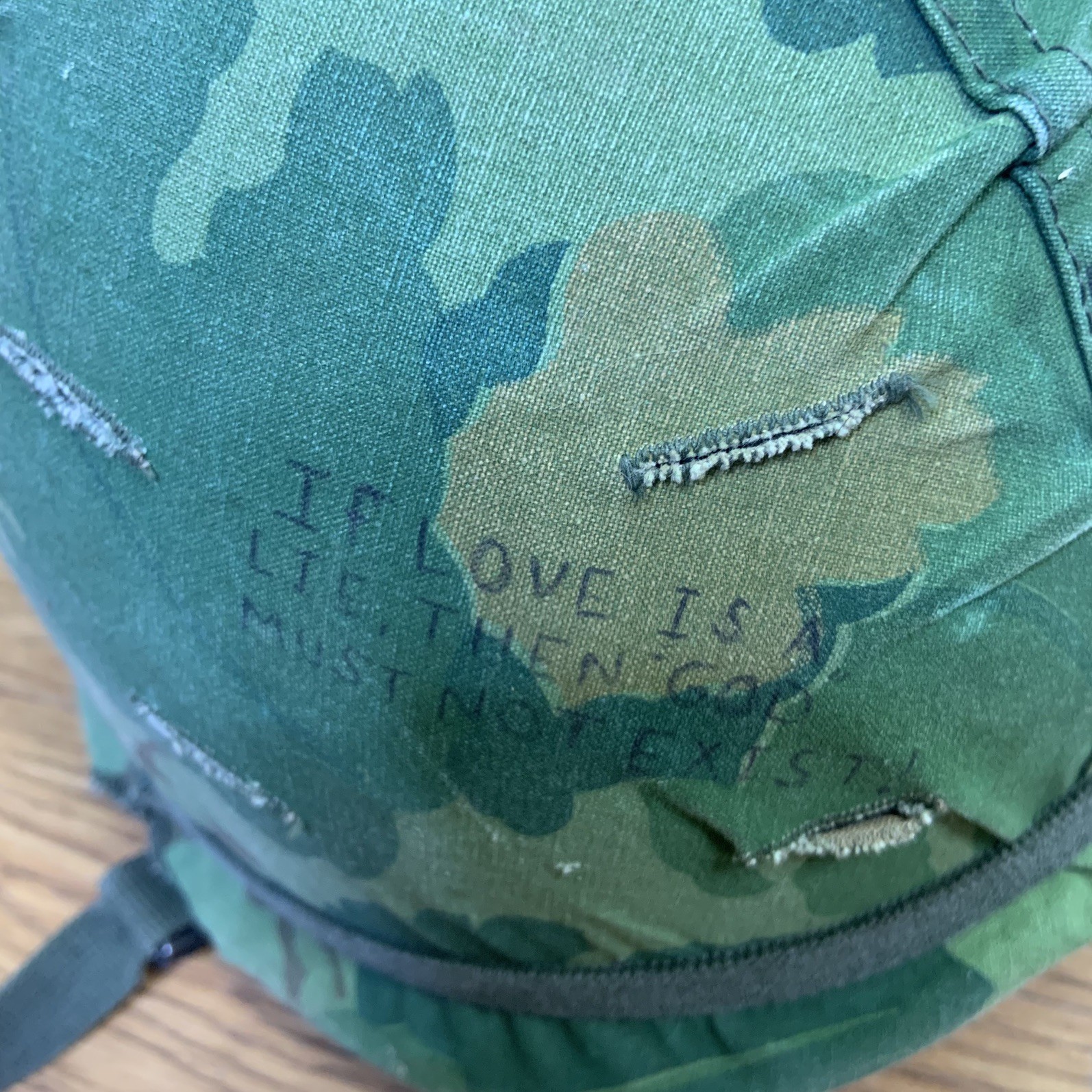 Vietnam War Era U.S. M1 Combat Helmet w/ Reversible Mitchell Camo Cover & Liner