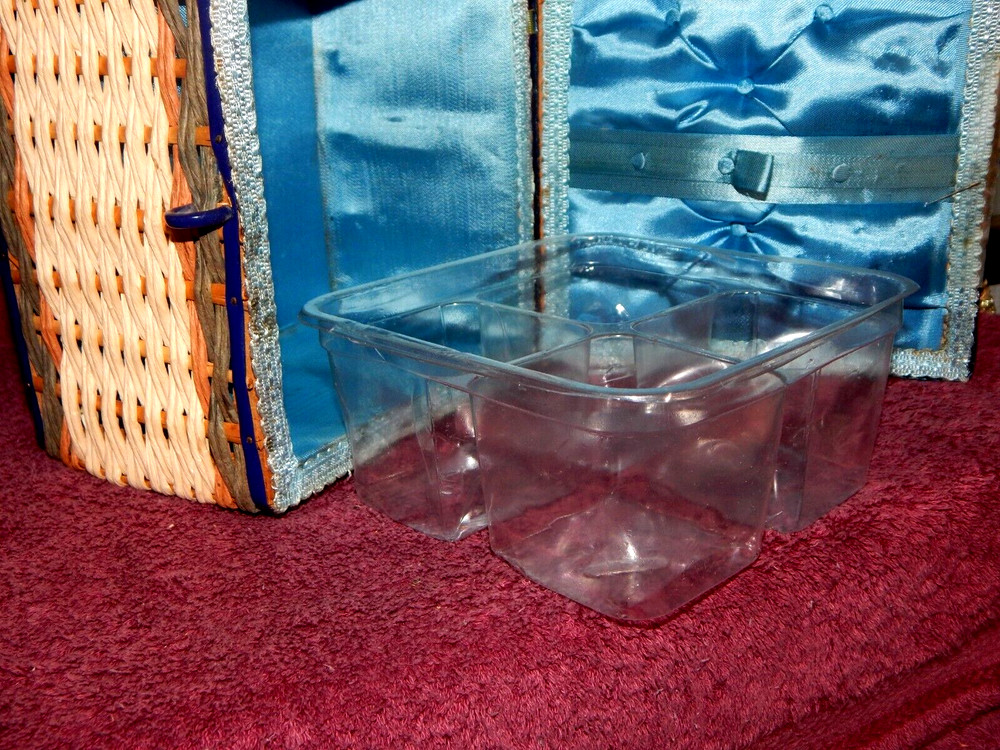 Vintage Wicker Sewing Basket w/ Plastic Storage Divider Insert