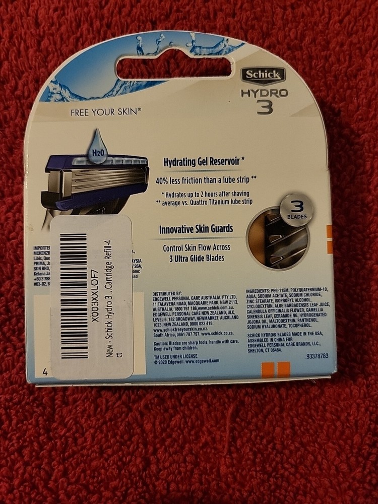 Schick Hydro3 Refill Blade Cartridges for Men, 4 Count