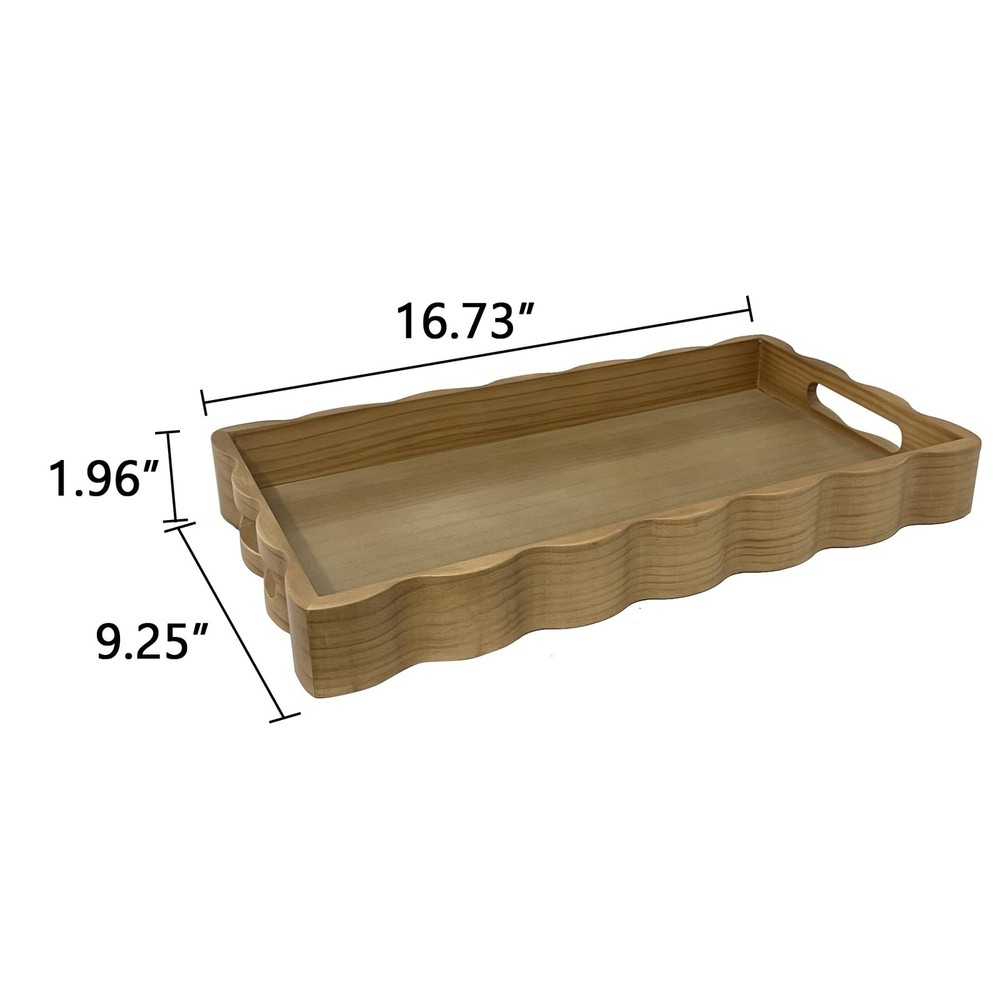 JUIOETURPine Wood Decorative Tray with Handle Rectangular Wooden Serving Tray...