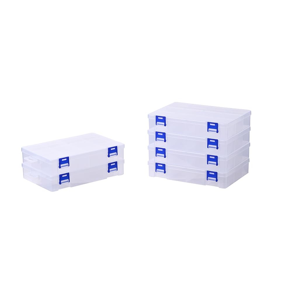 6 Pack Fixed 12 Grids Clear Plastic Storage Divider with Lid, Stackable Trans...