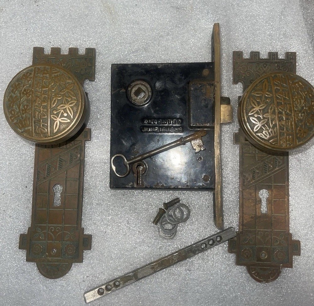 Antique Mortise Lock & Key, Door Knobs, Backplates, by Corbin