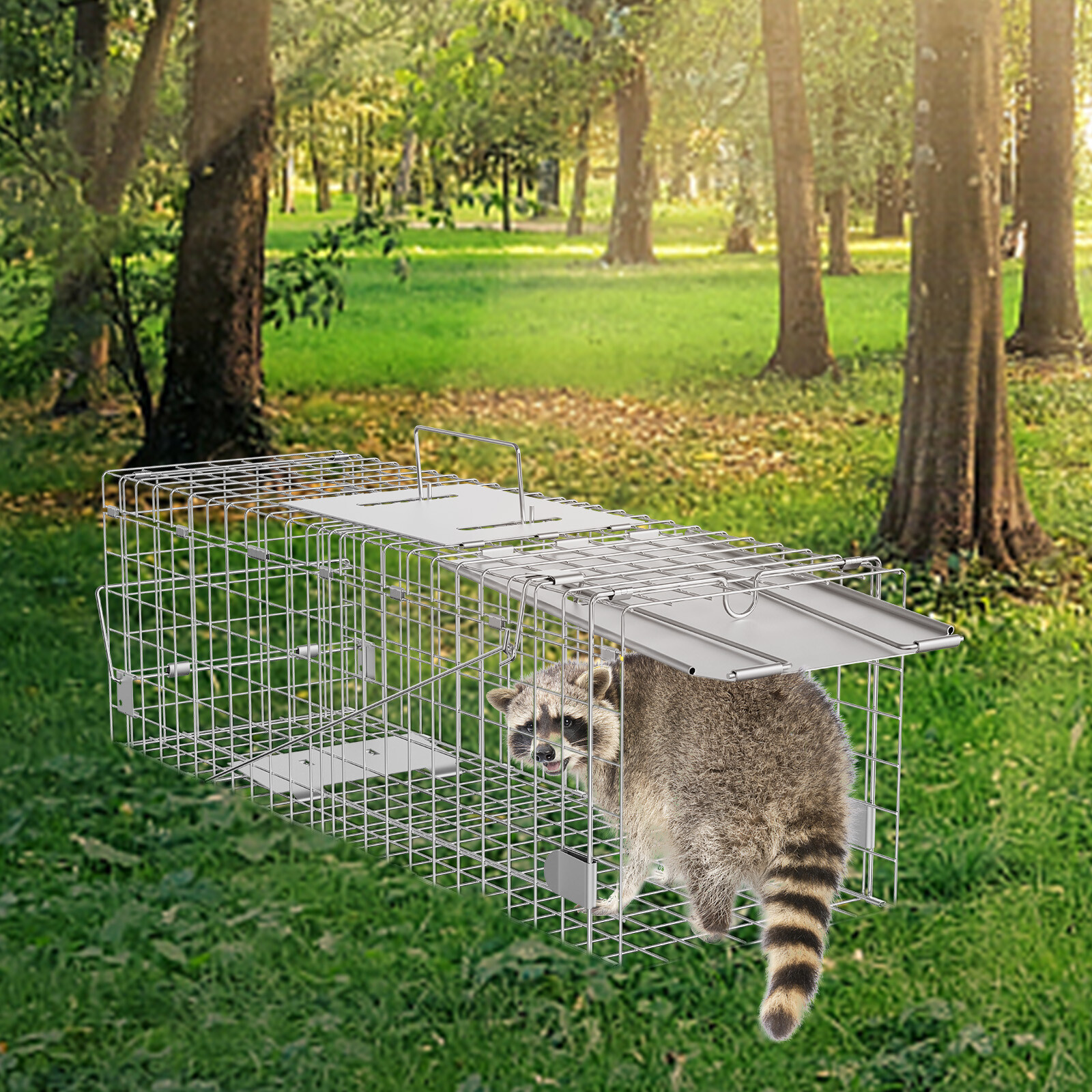 VEVOR Live Animal Cage Trap 24" x 8" x 8" Humane Cat Trap Cats Squirrels Mouse