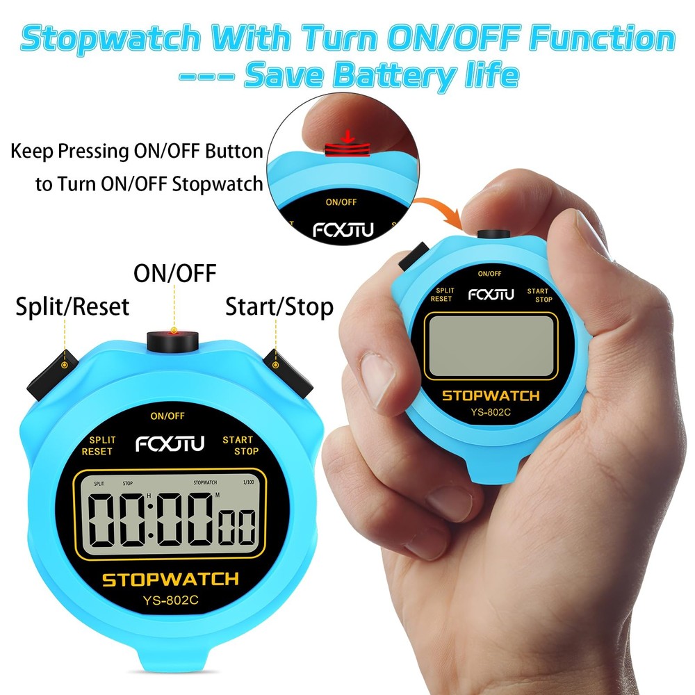 FCXJTU Digital Simple Stopwatch Timer, No Bells, Alarm, Basic Blue