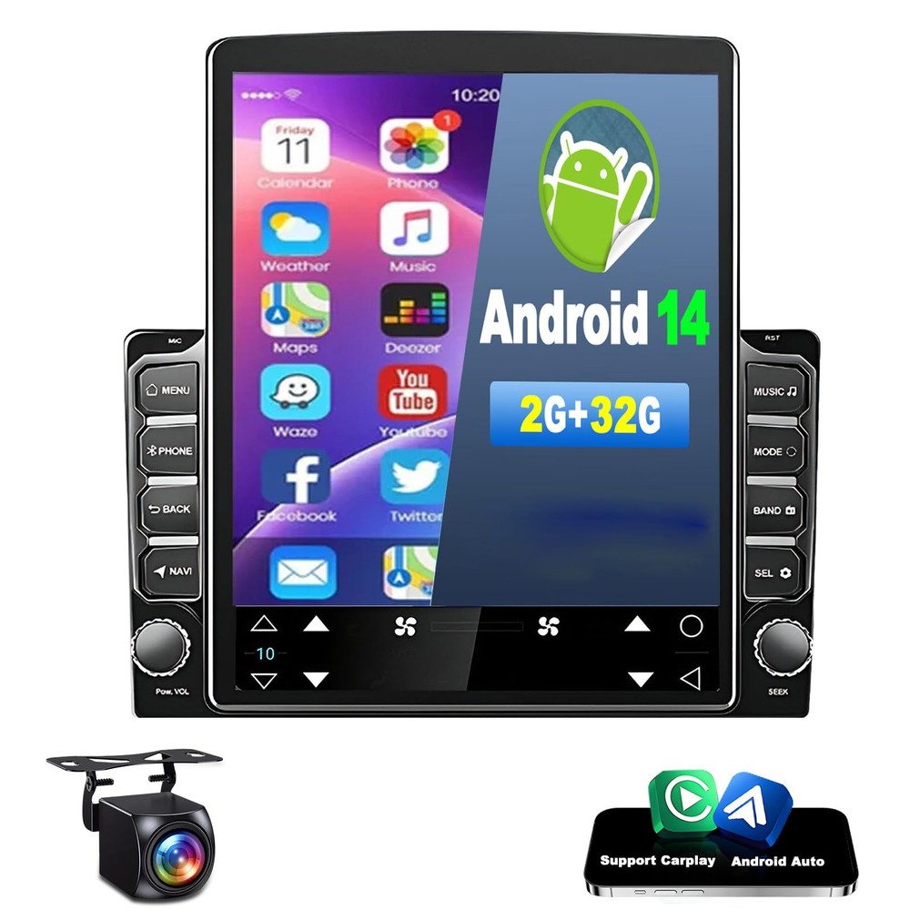 9.7" Android 14 Car Stereo Wireless Carplay Android Auto GPS BT Backup Camera