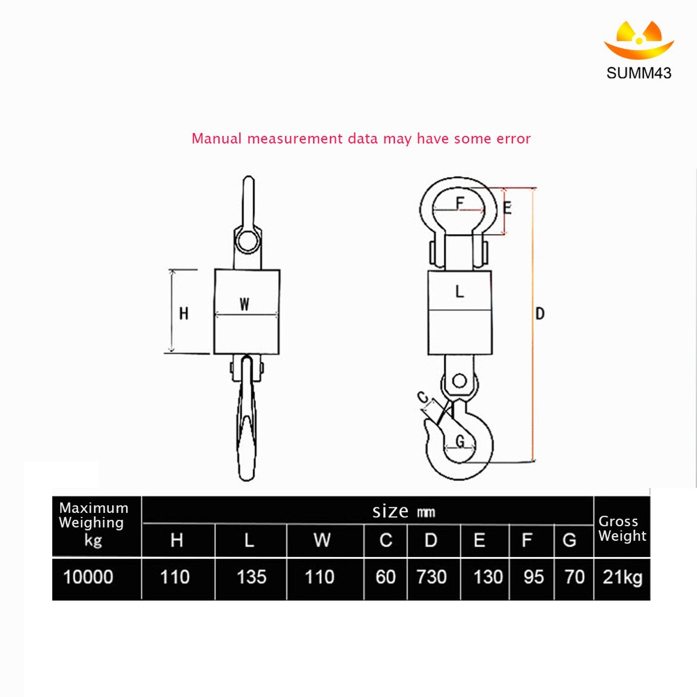 10T Wireless Remote Digital Electronic Hanging Crane Scale with Handheld Meter