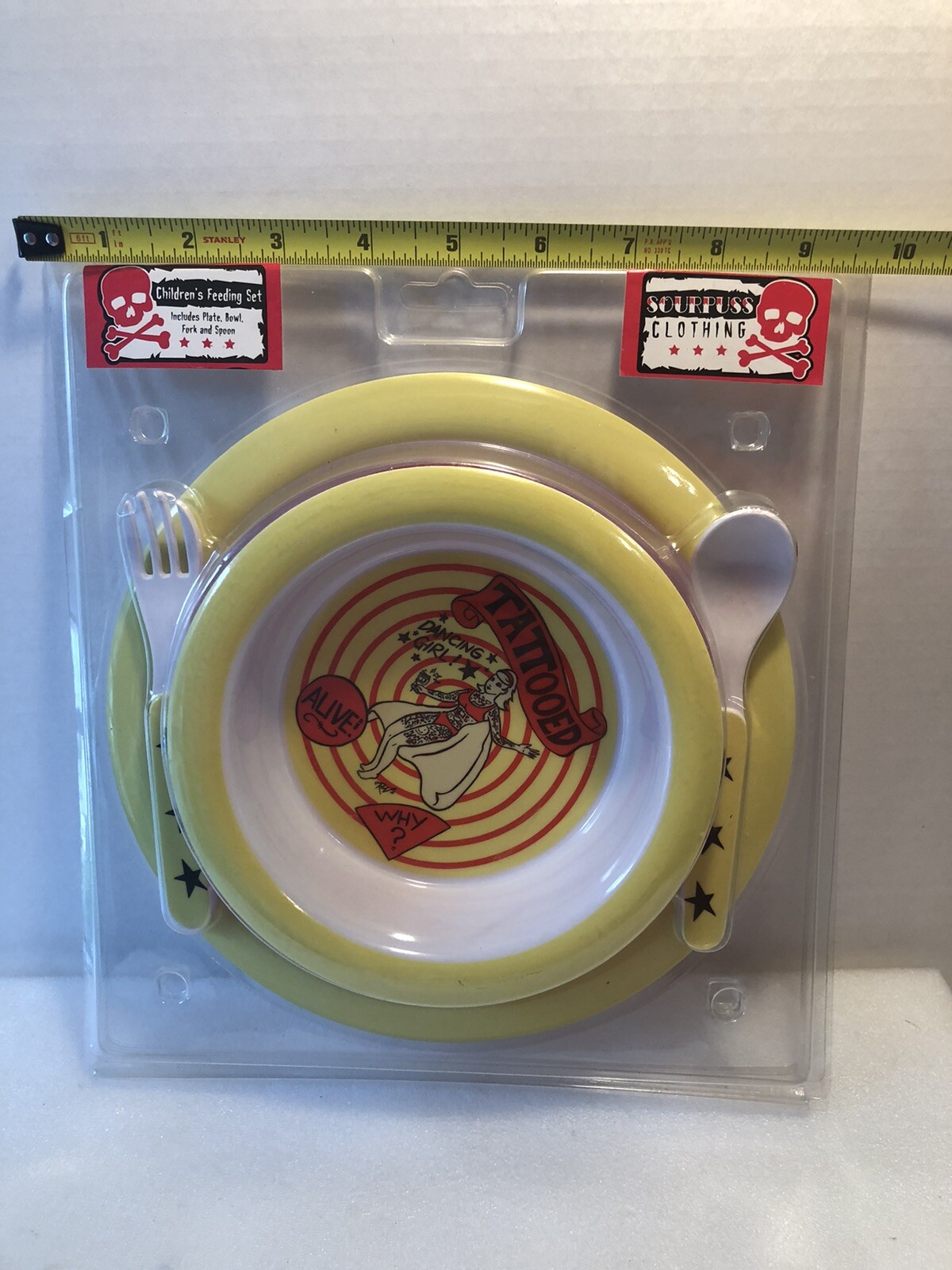 SourPuss Clothing Children's Feeding Set Plate Bowl Cutlery Kids Tattoo