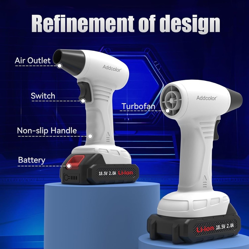 Cordless Handheld Leaf Blower with 18.5V Battery - Adjustable Speed White