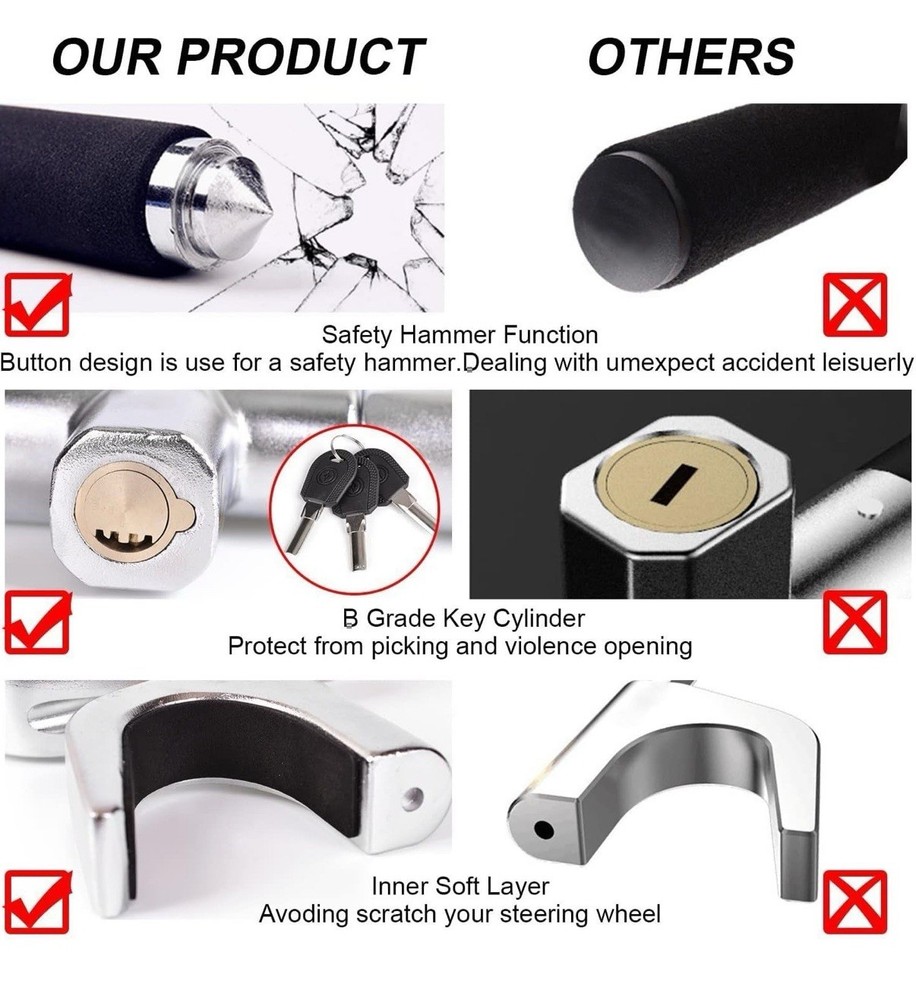 Tevlaphee Steering Wheel Lock AntiTheft Car Device Universal - New