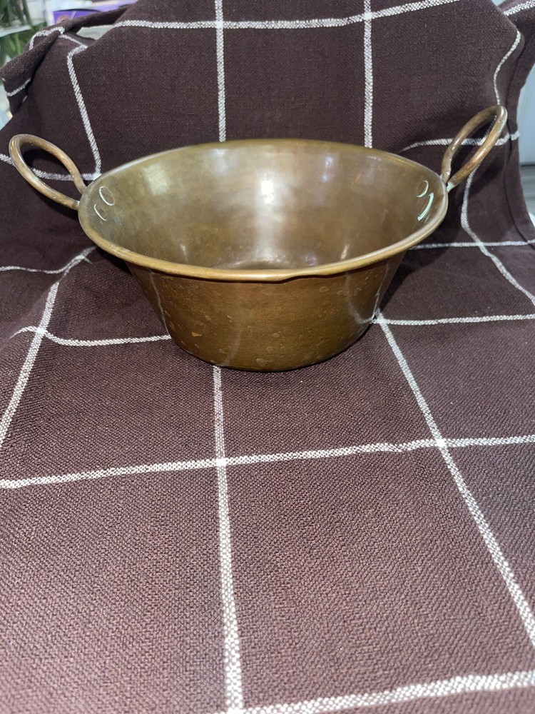 Primitive Hammered Copper Pot w Double Handles Rounded Bottom Rustic Farmhouse