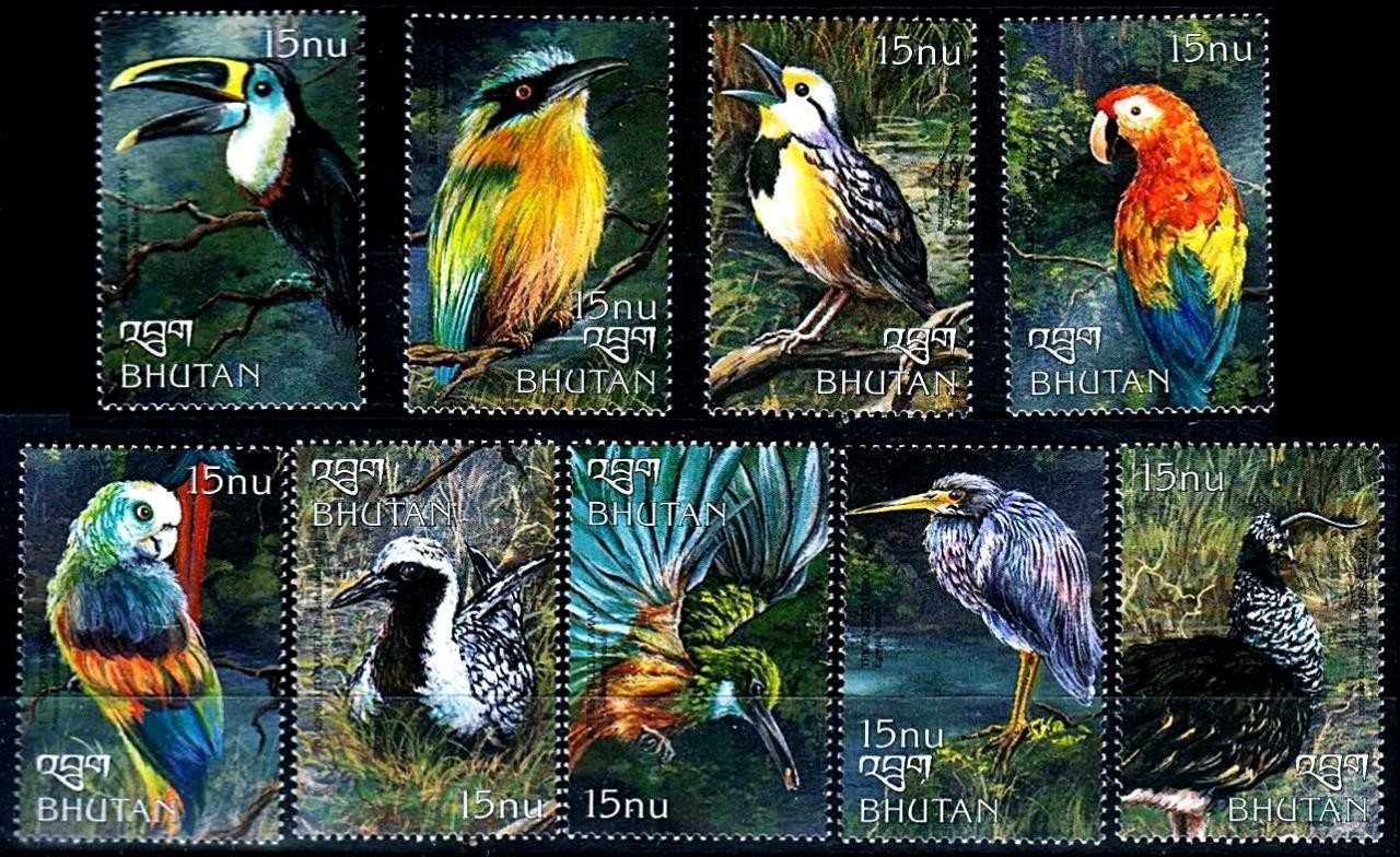 👉BHUTAN/BIRDS MNH TOUCAN PARROTS KINGFISHER free 🆂🅷🅸🅿🅿🅸🅽🅶