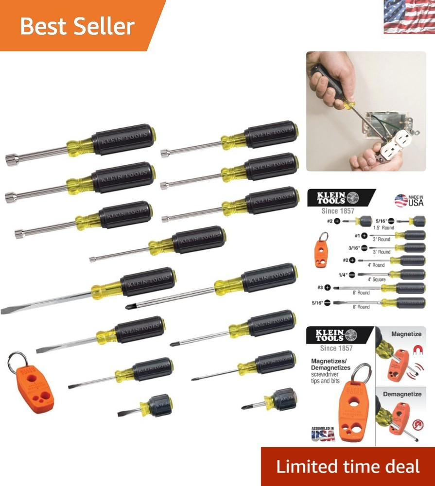 Versatile 16-Piece Screwdriver & Nut Driver Set with Steel Magnetizer Tools