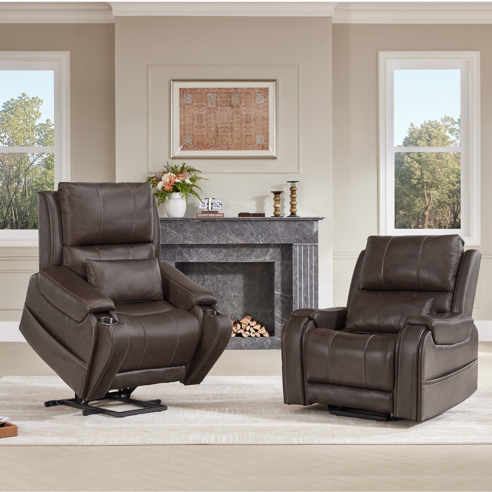CHITA Power Lift Genuine Leather Recliner Chair for Elderly w/ Heat & Massage