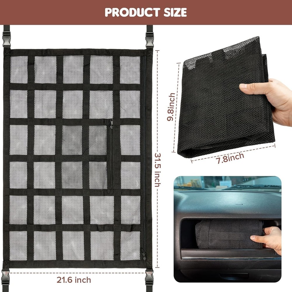 Double-Layer Car Ceiling Cargo Net Pocket - 31.5x21.6 Inches Storage Solution