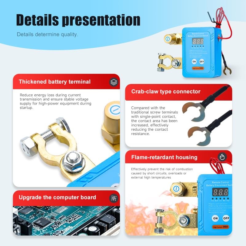 12V 240A Remote Battery Disconnect Switch, Kill Switch for Led Voltage Display