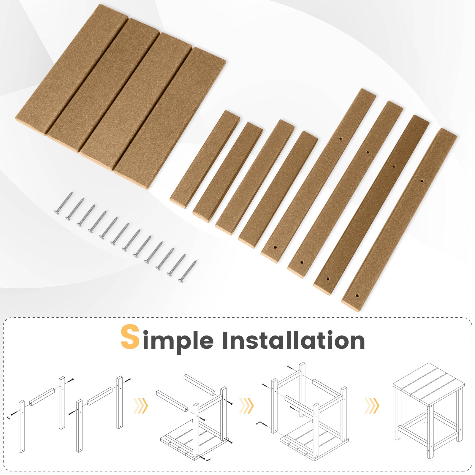 2PCS 14" Patio Adirondack Side Table HDPE Square Weather Resistant Garden Brown