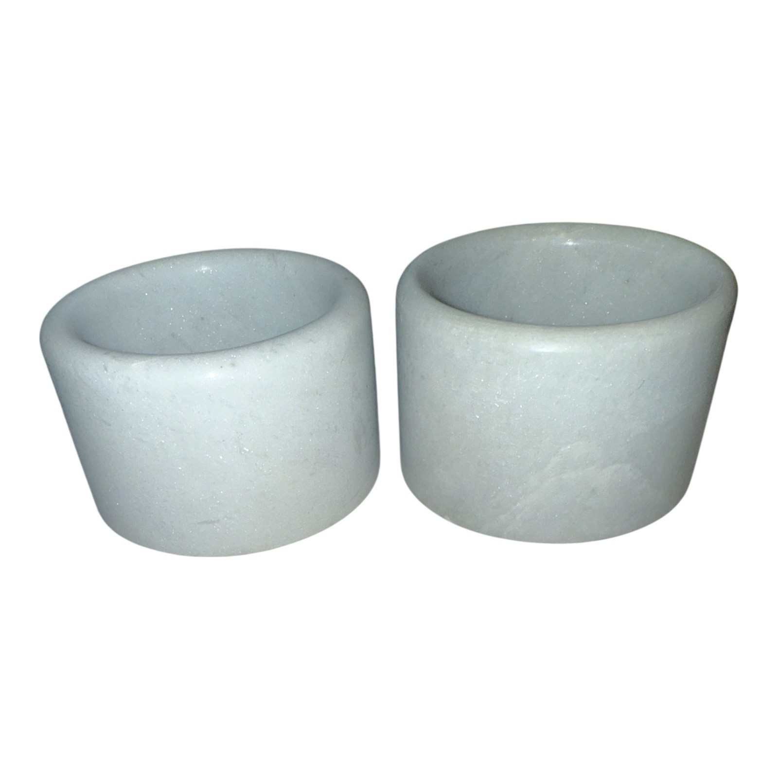 Vintage White Marble Salt Cellars Pinch Pots Set of 2 Heavy MCM Trinket Bowls