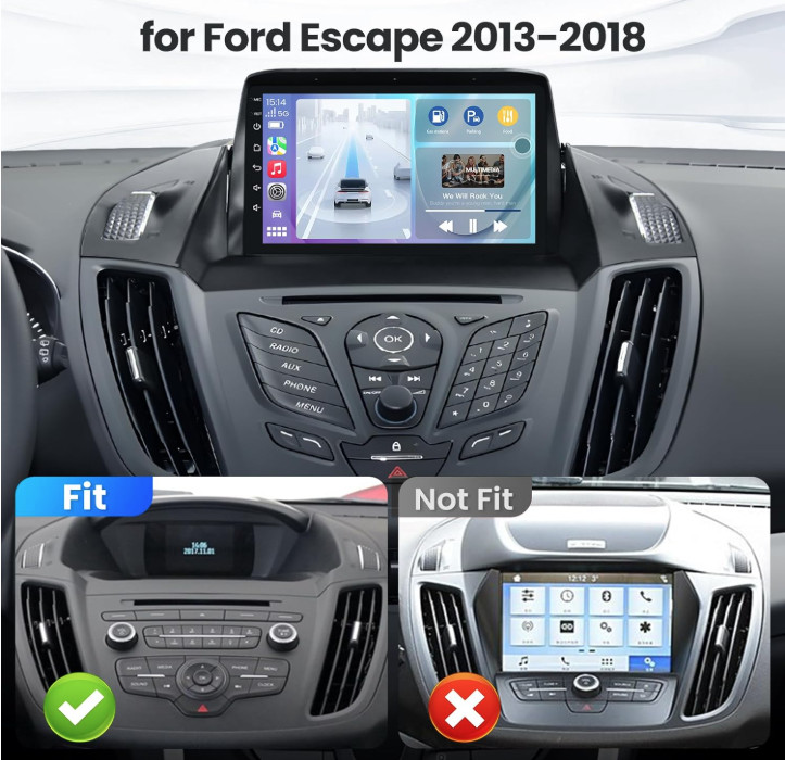 Apple CarPlay For Ford Escape 2013-2017 Android 13 Car Stereo Radio GPS Navi