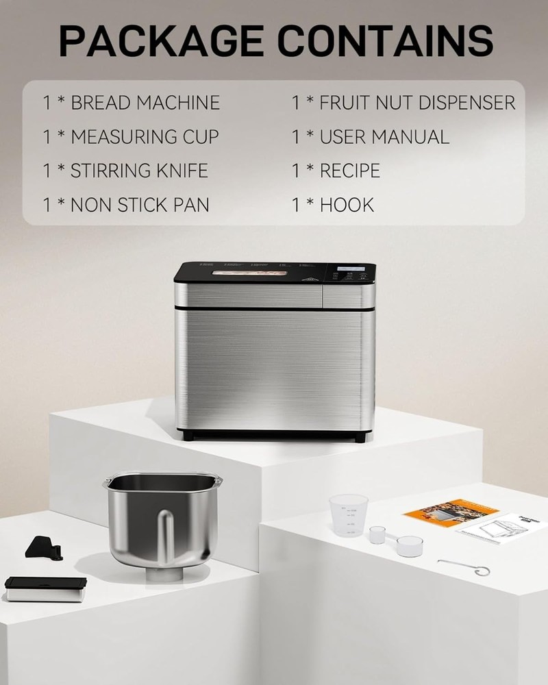 25-IN-1 Bread Maker with Visible Lid | 2Lb Automatic Machine, Auto Nut Dispenser