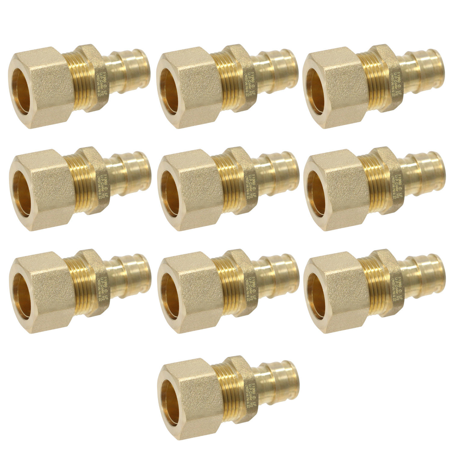 10 Pack  XFITTING 1/2" Pex A x 5/8" OD Compression, Straight Transition Adapter