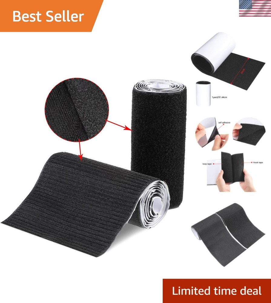 Versatile Black Hook & Loop Tape Strips for DIY - 6 Inch Width, 1 Yard Length