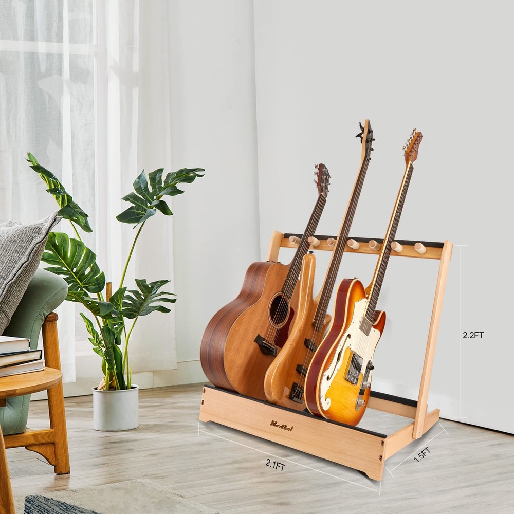 Guitar Stand - Folding Design, Solid Beech Wood, Multiple Guitar Rack with Re...