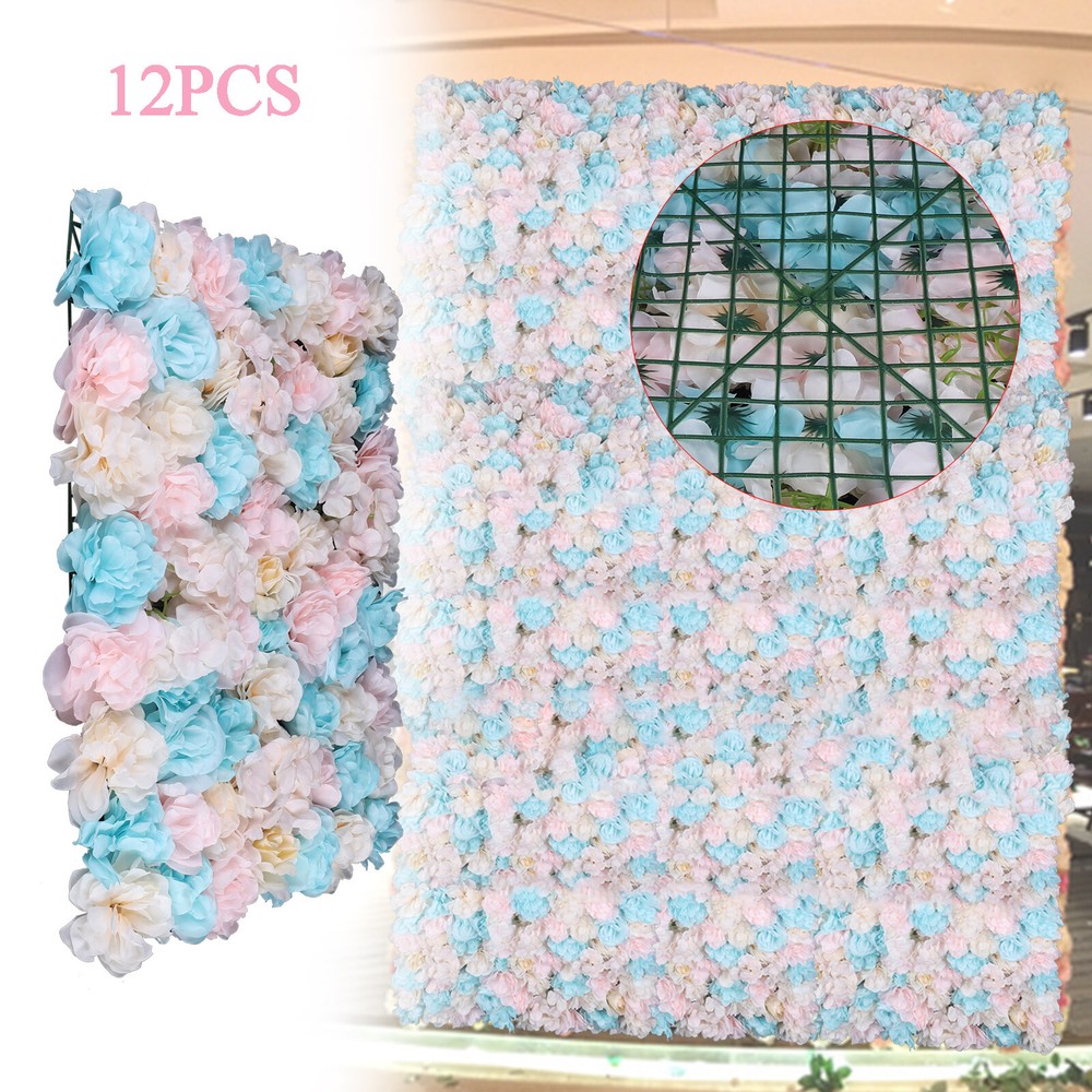 12PCS Artificial Flower Wall Panel White Hydrangea Rose Wedding Backdrop Decor.