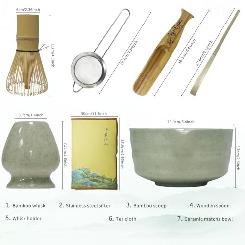 Matcha Whisk Set for Tea Lovers, Matcha Bowl with Spout, Bamboo Whisk, Scoop,