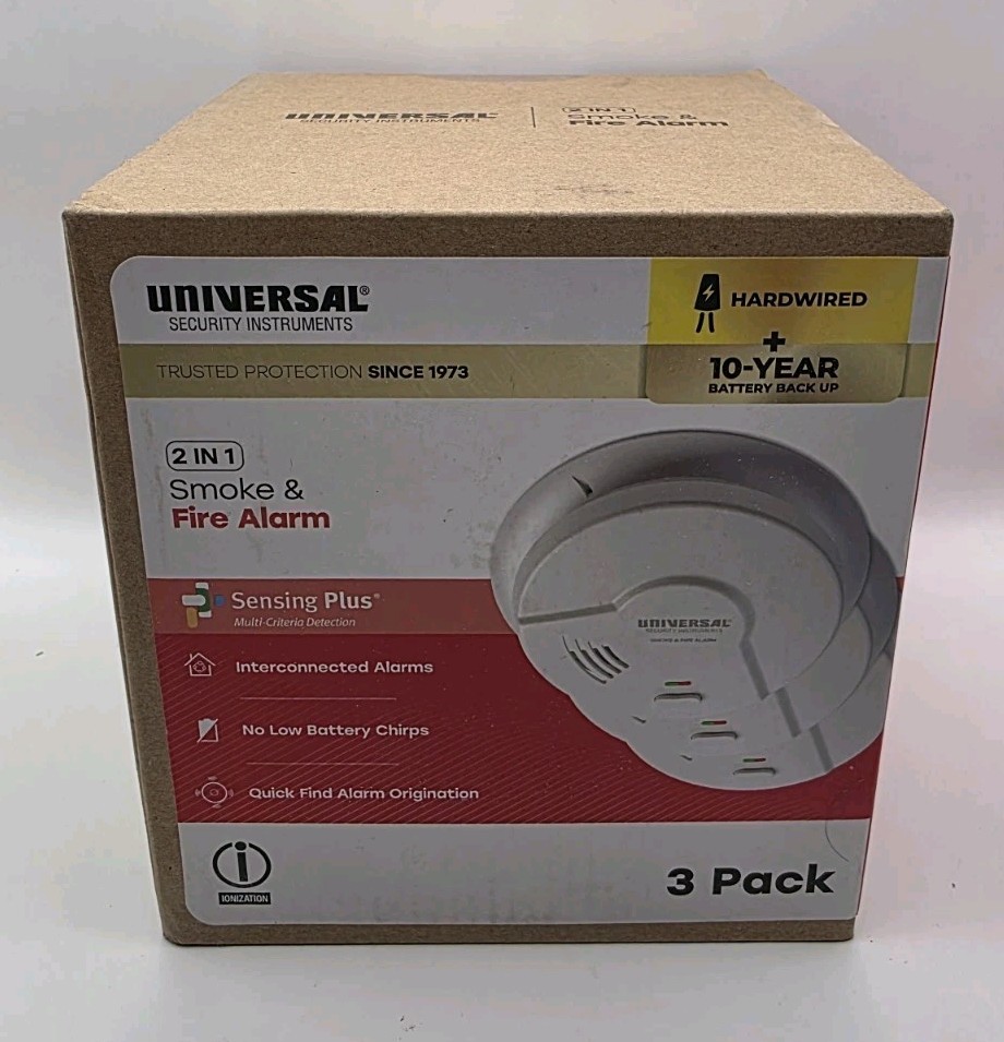 Universal Security (3-Pack) Hardwired & 10-Year Battery Smoke Detector