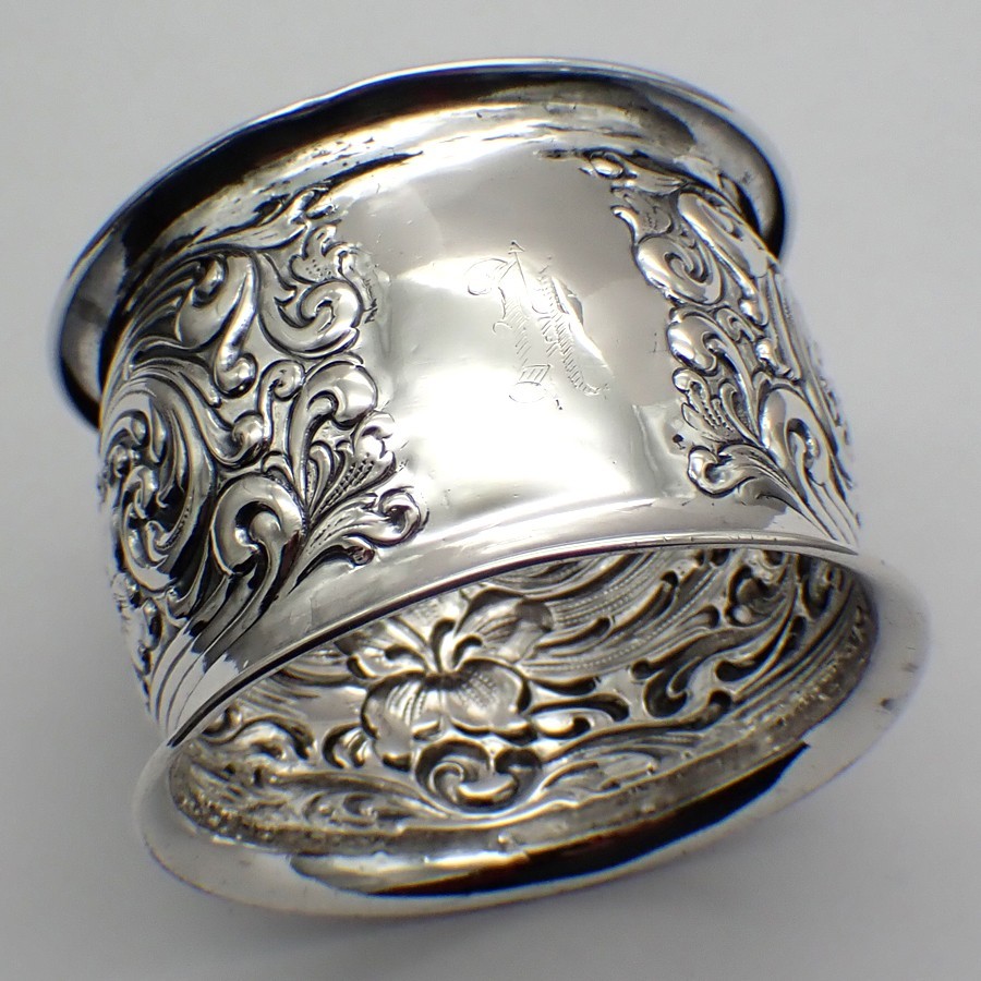 Repousse Napkin Ring Sterling Silver Worn Mono