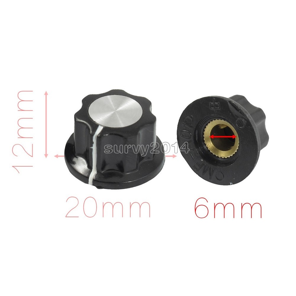 20pcs Adjustable Turn 16mm Top 6mm Shaft Insert Dia Potentiometer Rotary Knobs