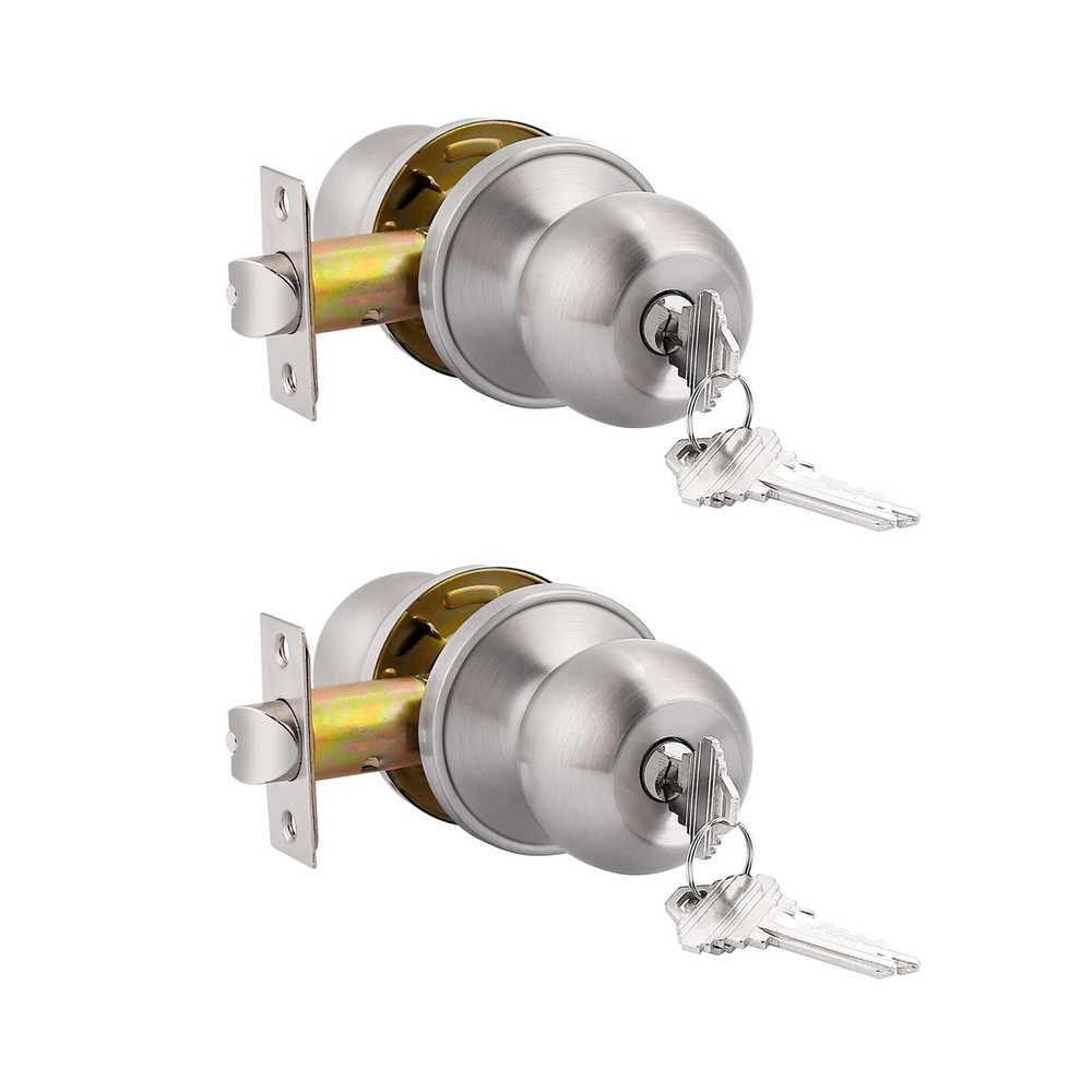 Probrico (2 Pack Keyed Alike Door Knobs Combo Pack, Brushed Nickel Ball...