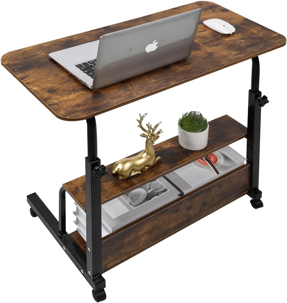 Adjustable Height Durable Computer Desk Small Space Rolling Writing W/ Wheels