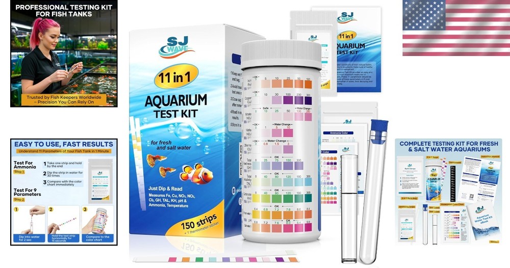 Aquarium Strips - 11 Parameters & 150 Strips for Expert Fish Care Solutions
