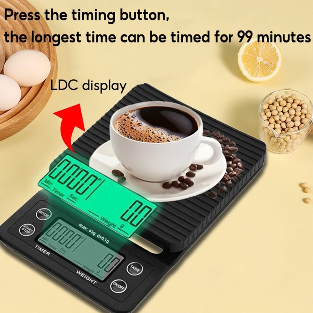 Digital Kitchen Scale 5kg/3kg Coffee Scale with Timer LCD Display High Precision