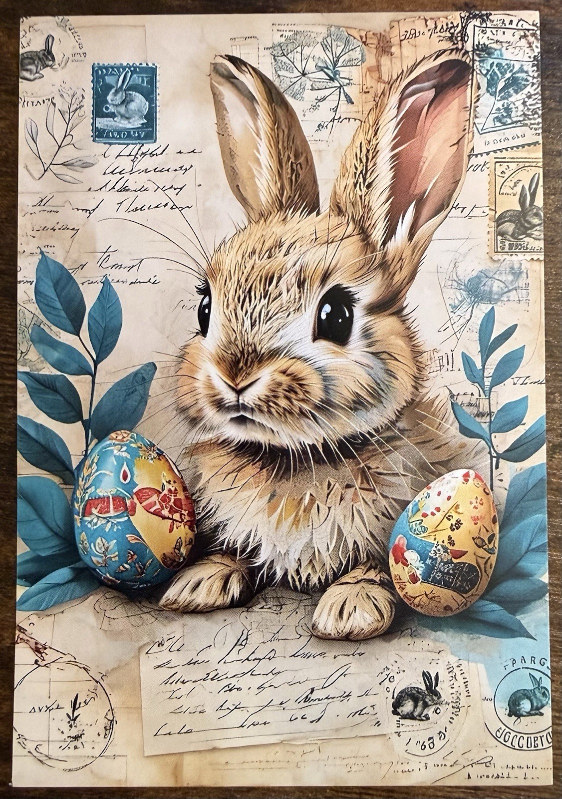 Easter Bunny Rabbit Decorated Eggs Vintage Look Postcard Pc477 Tag Ephemera