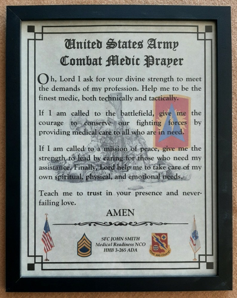 MC-NICE: ARMY Combat Medic Prayer ALL UNITS Framed PERSONALIZED