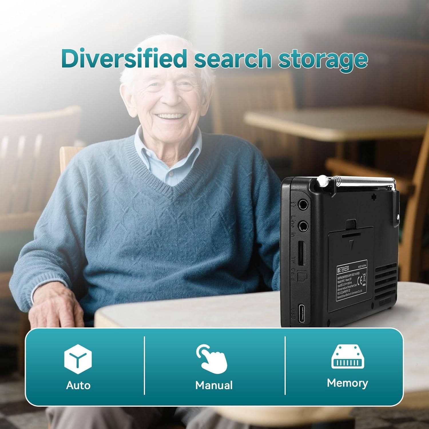 Portable V115 Shortwave Digital Radio with Preset Stations & Telescopic Antenna