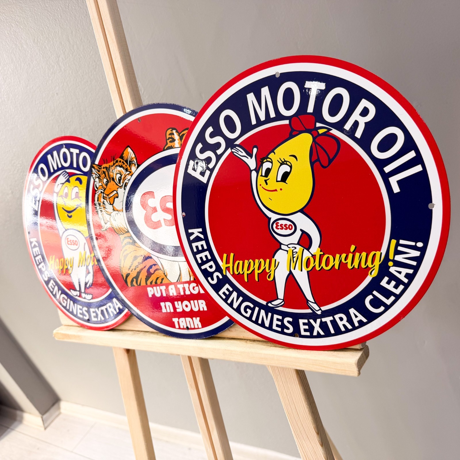 Esso Motor Oil Vintage Metal Sign Set of 3 – 30 cm / 11.8” Petrol Decor