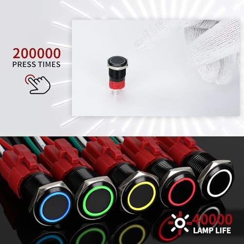 16mm Momentary Push Button Switch 12V DC On Off Self-Reset with Black Shell-Red