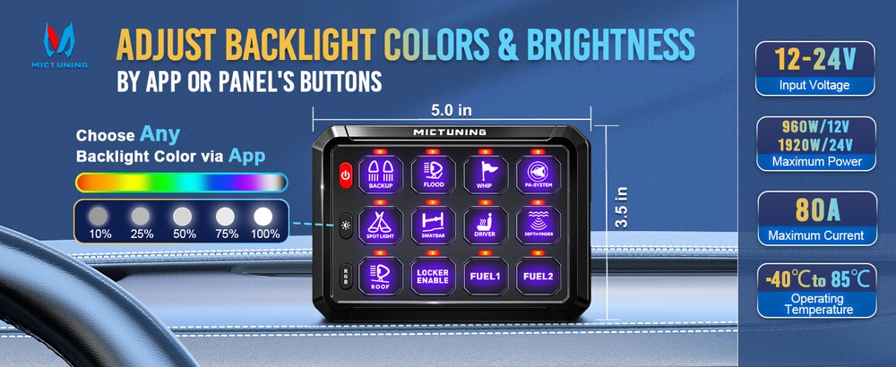 MICTUNING P1s RGB 12 Gang Switch Panel Wireless App Control Circuit Relay System