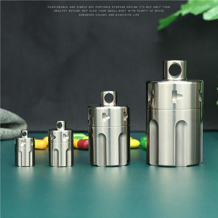 EDC TC4 Pill Case Holder Container Waterproof Keychain Pendant Gift